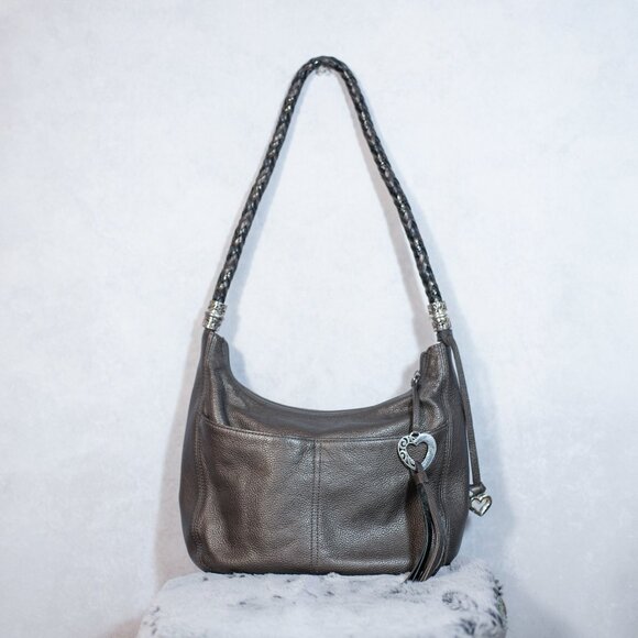 Brighton Womens Ziptop Pebble Leather Hobo Shoulder HandBag Purse